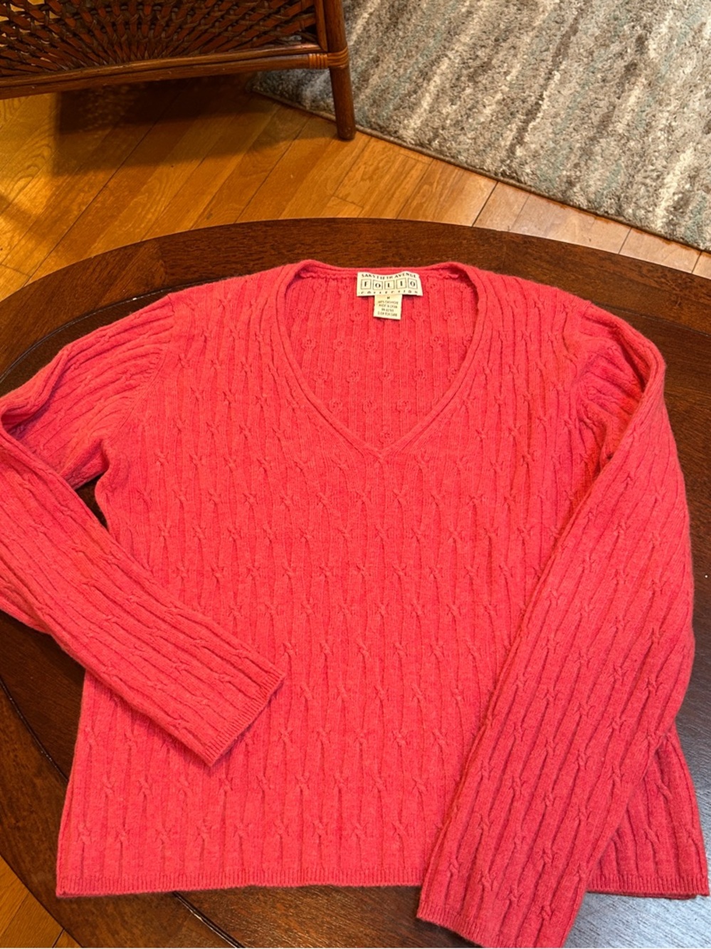 Saks Fifth Avenue Coral Cable-Knit V-Neck Sweater